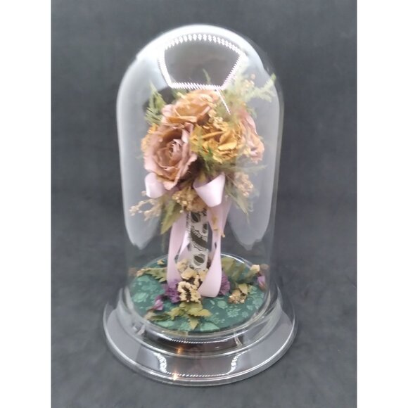 Natural Freeze Dried Rose Floral Arrangement In Glass Cloche 9" - Picture 7 of 12
